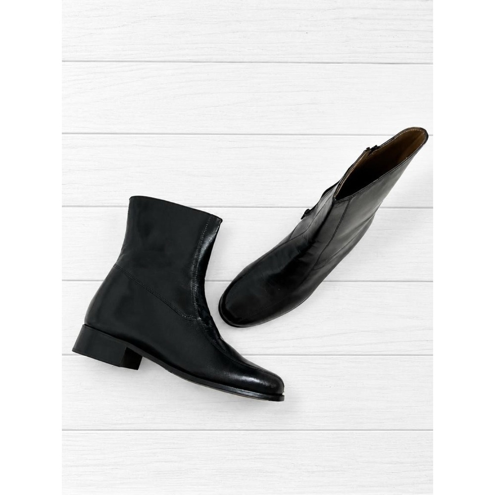 Nunn Bush Vintage Mens Black Leather Ankle Dress Boots Side Zip Stitched Sole